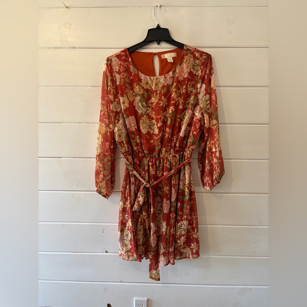 Flying Tomato Red Floral Long Sleeve Dress